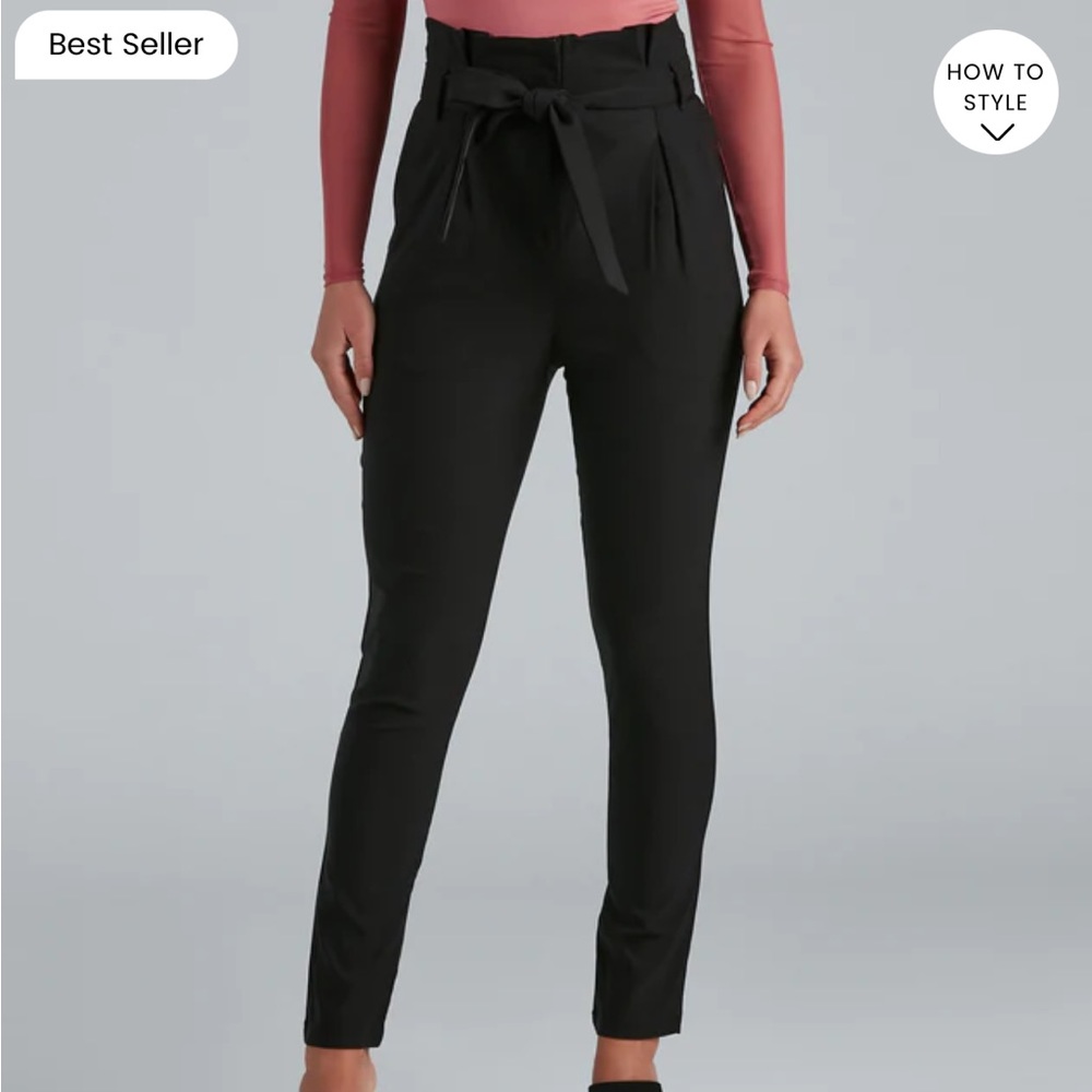 Windsor High Waist Paperbag Skinny Dress Pants Black